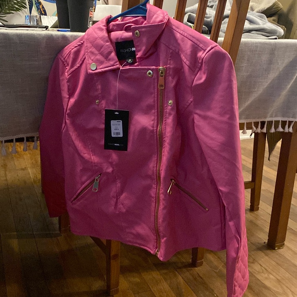 NWT FashionNova pink Moto jacket size M